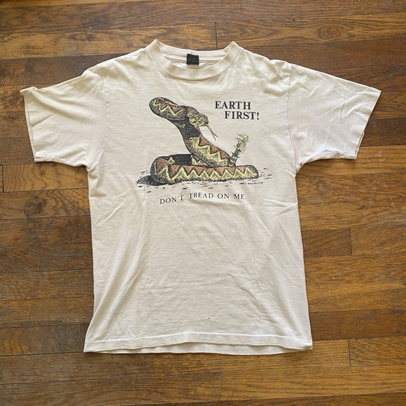 The Unbranded Brand Other - Vintage EARTH FIRST! 80s Tee Shirt Monkey Wrench Gang Ivory Medium Environmental